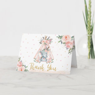 Tarjeta De Agradecimiento Cute tribal Elephant Birthday Baby Shower doblado 