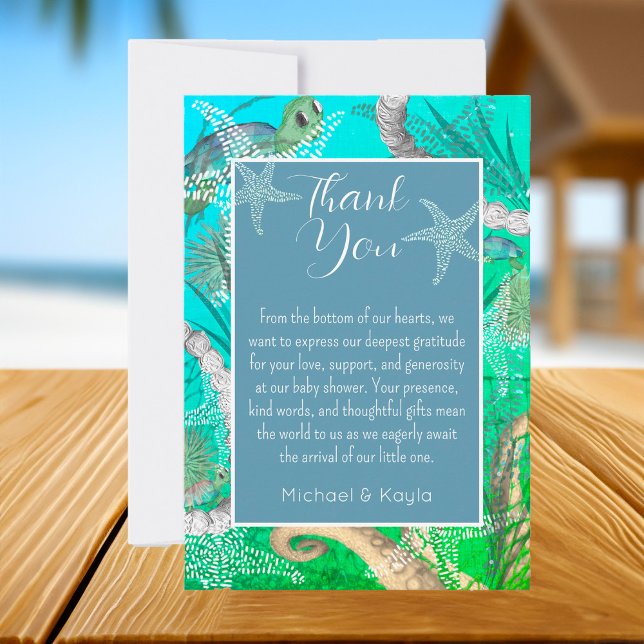 Tarjeta De Agradecimiento Cute Under Sea Baby Shower Flat Gracias Card (Cute Under the Sea Baby Shower Thank You Card)
