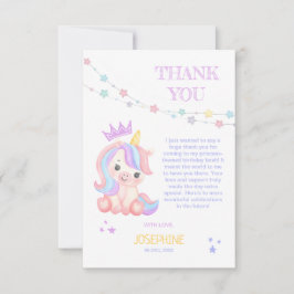 Tarjeta De Agradecimiento Cute Unicorn Banner Mágico Cumpleaños Niños