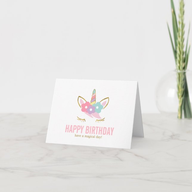 Tarjeta De Agradecimiento Cute Unicorn Feliz cumpleaños (Anverso)