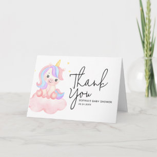 Tarjeta De Agradecimiento Cute Unicornio Arcoíris Caprichoso Shower de Bebe 