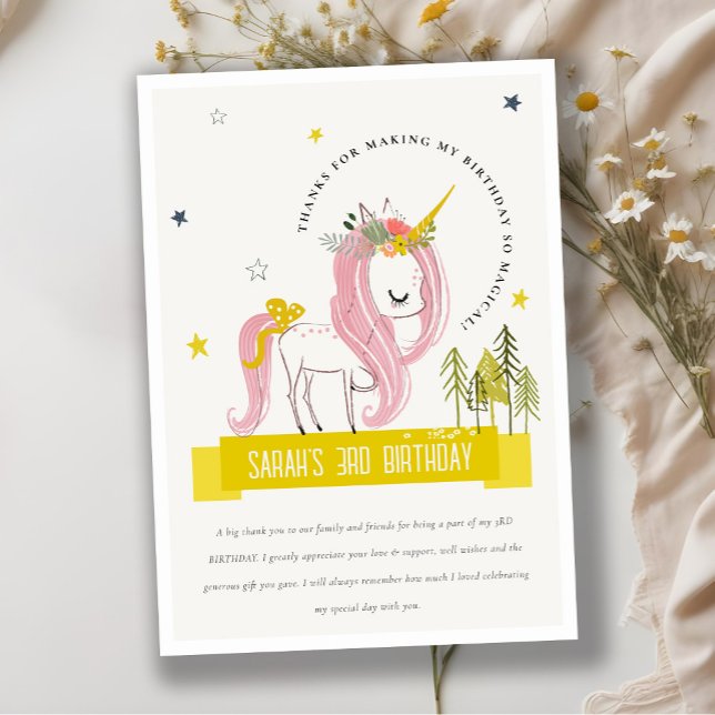 Tarjeta De Agradecimiento Cute Unicornio Mágico Cumpleaños Infantil Rosa Ama (Subido por el creador)