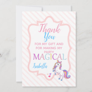 Tarjeta De Agradecimiento Cute Unicornio Mágico Rosa