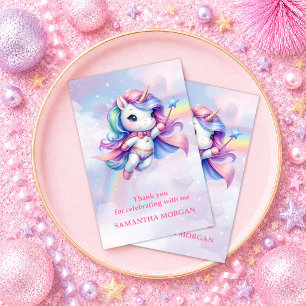 Tarjeta De Agradecimiento Cute Unicornio Rosa Púrpura Mágico Día Gracias Coc