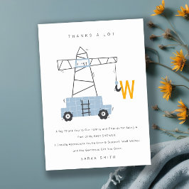 Tarjeta De Agradecimiento Cute Urban Construction Crane Boy's Baby Shower