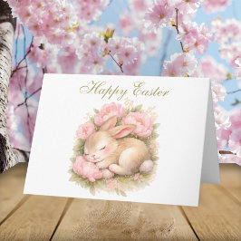 Tarjeta De Agradecimiento Cute Vintage Rabbit Bunny Blush Pink Easter Floral
