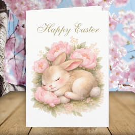 Tarjeta De Agradecimiento Cute Vintage Rabbit Bunny Blush Pink Easter Floral