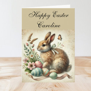 Tarjeta De Agradecimiento Cute Vintage Rabbit Bunny Hare Easter Floral
