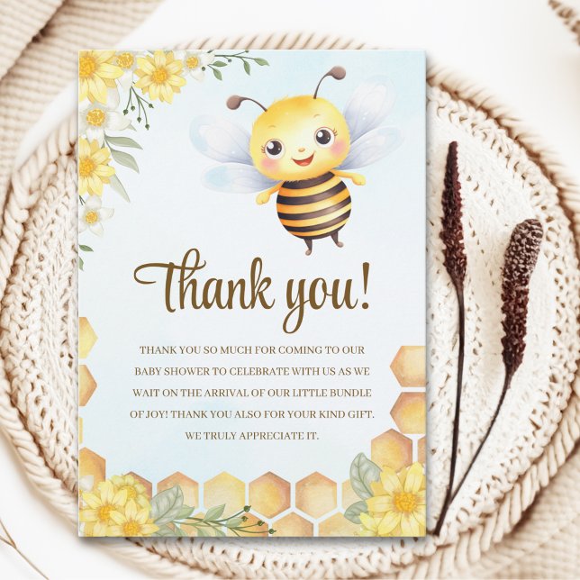 Tarjeta De Agradecimiento Cute Watercolor Bee Baby Shower (Subido por el creador)