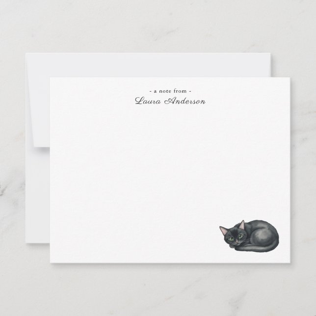 Tarjeta De Agradecimiento Cute watercolor Black cat personalized flat  (Anverso)