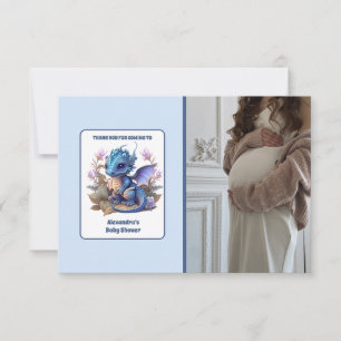 Tarjeta De Agradecimiento Cute Watercolor Blue Dragon Baby Shower