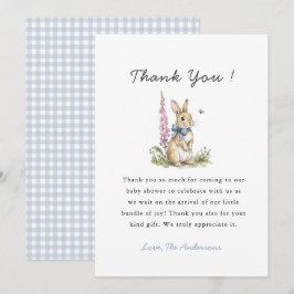 Tarjeta De Agradecimiento Cute watercolor Bunny Baby boy shower 