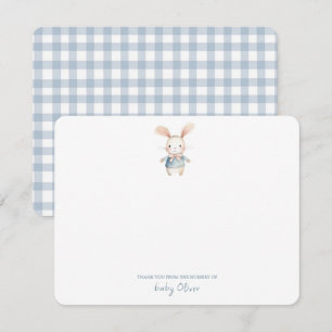 Tarjeta De Agradecimiento Cute Watercolor Bunny Gingham Flat Gracias