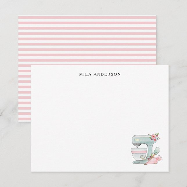 Tarjeta De Agradecimiento Cute watercolor Cake Mixer Flat  (Anverso / Reverso)