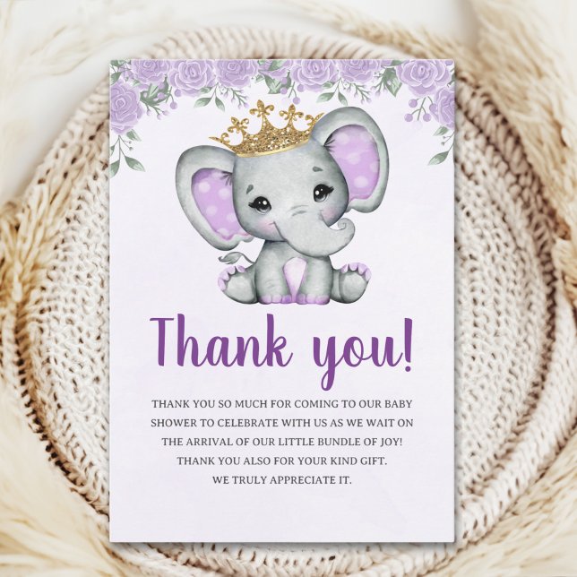 Tarjeta De Agradecimiento Cute Watercolor Elephant Baby shower girl (Subido por el creador)