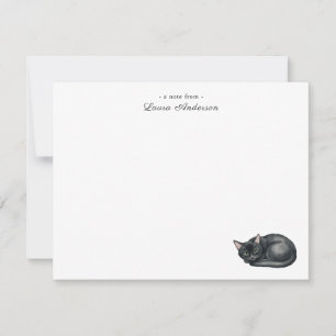 Tarjeta De Agradecimiento Cute watercolor gato negro personalizado plano