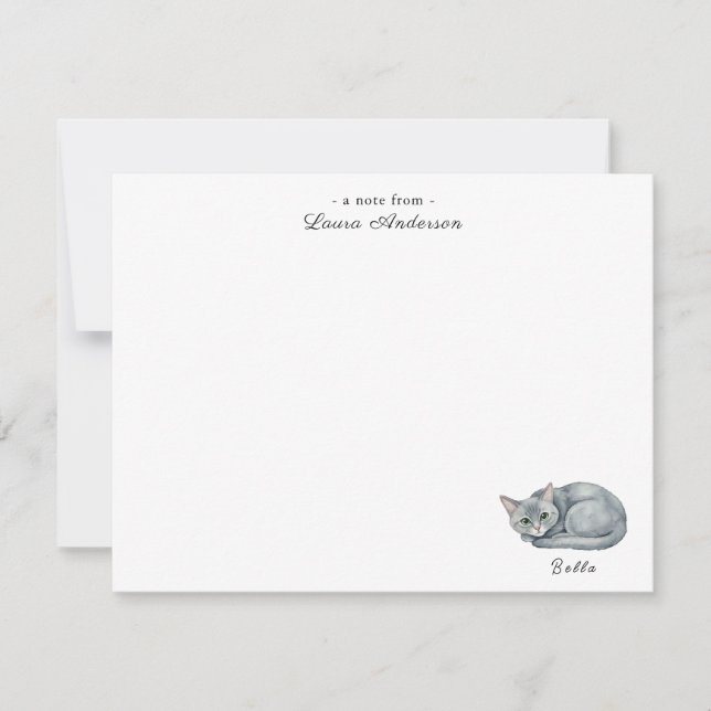 Tarjeta De Agradecimiento Cute watercolor grey cat personalized flat  (Anverso)