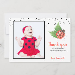 Tarjeta De Agradecimiento Cute Watercolor Ladybug Cumpleaños 1