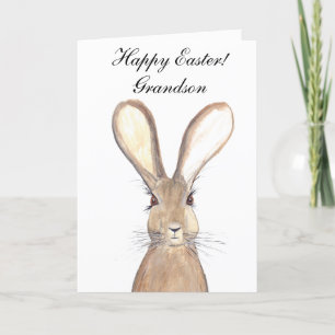 Tarjeta De Agradecimiento Cute Watercolor Rabbit Bunny Hare Easter Grandson