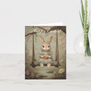 Tarjeta De Agradecimiento Cute Watercolor Rabbit Bunny Hare Floral de Pascua