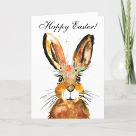 Tarjeta De Agradecimiento Cute Watercolor Rabbit Bunny Hare Floral de Pascua