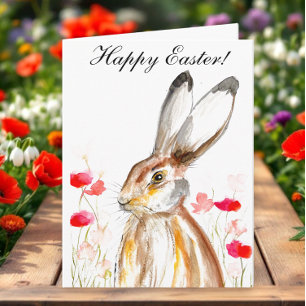 Tarjeta De Agradecimiento Cute Watercolor Rabbit Bunny Hare Floral de Pascua