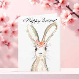 Tarjeta De Agradecimiento Cute Watercolor Rabbit Bunny Hare Floral de Pascua