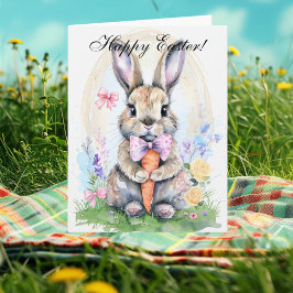 Tarjeta De Agradecimiento Cute Watercolor Rabbit Bunny Hare Floral de Pascua