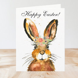 Tarjeta De Agradecimiento Cute Watercolor Rabbit Bunny Hare Floral de Pascua