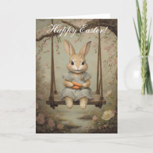 Tarjeta De Agradecimiento Cute Watercolor Rabbit Bunny Hare Floral de Pascua