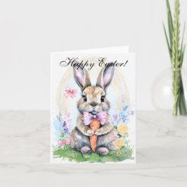 Tarjeta De Agradecimiento Cute Watercolor Rabbit Bunny Hare Floral de Pascua