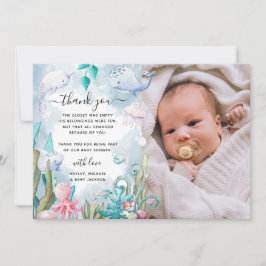 Tarjeta De Agradecimiento Cute Watercolor Submarino Photo Baby Shower