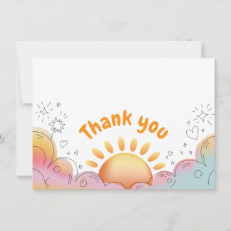 Tarjeta De Agradecimiento Cute Watercolor Sun and Sparkles Doodle