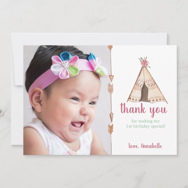 Tarjeta De Agradecimiento Cute Watercolor Teepee Camping Cumpleaños (Anverso)
