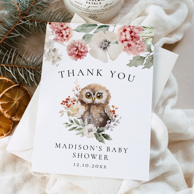 Tarjeta De Agradecimiento Cute Watercolor Winter Owl Baby Shower (Subido por el creador)
