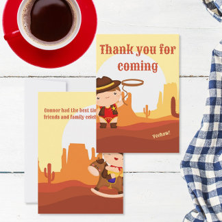 Tarjeta De Agradecimiento Cute Western Cowboy Primer rodeo Edad 1 cumpleaños