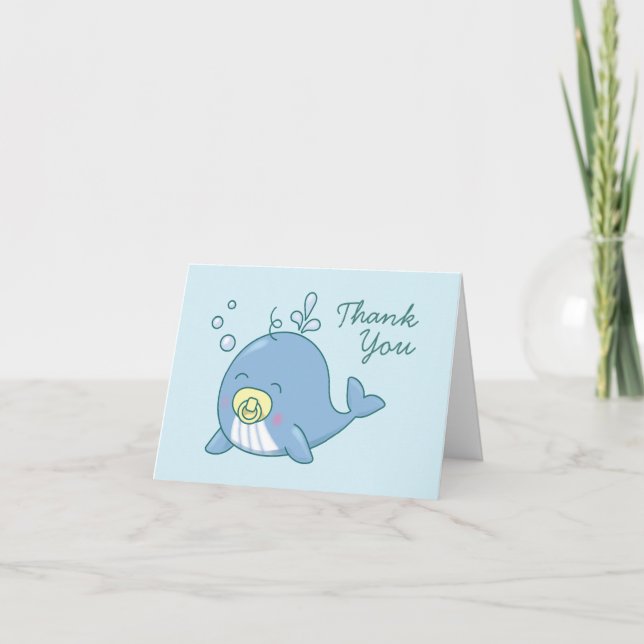 Tarjeta De Agradecimiento Cute Whale Baby Shower Kawaii (Anverso)