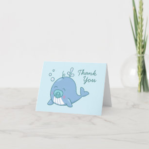 Tarjeta De Agradecimiento Cute Whale Baby Shower Kawaii Boy Blue Gracias