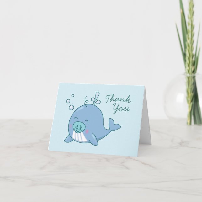 Tarjeta De Agradecimiento Cute Whale Baby Shower Kawaii Boy Blue Gracias (Anverso)