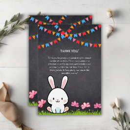 Tarjeta De Agradecimiento Cute White Chalkboard Bunny Baby Shower