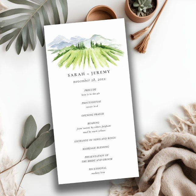 Tarjeta De Agradecimiento Cute Winery Vineyard Mountain Wedding Program Card (Subido por el creador)