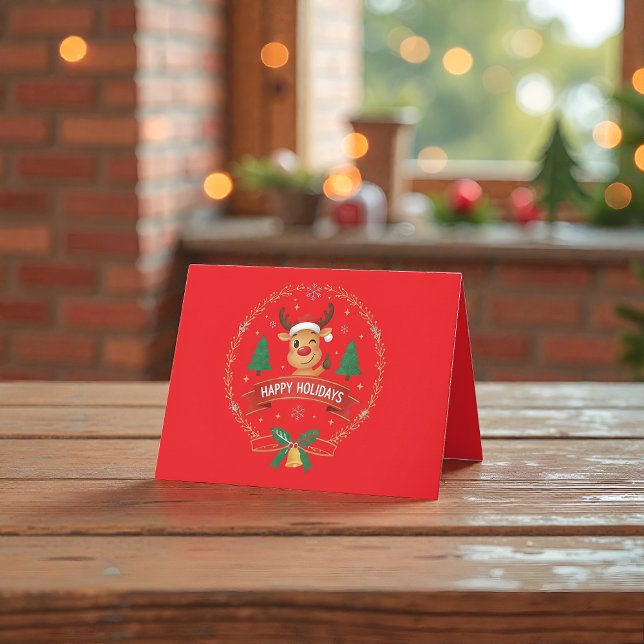 Tarjeta De Agradecimiento Cute Winking Reindeer Happy Holidays Christmas Car (Subido por el creador)