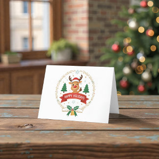 Tarjeta De Agradecimiento Cute Winking Reindeer Happy Holidays Christmas Car