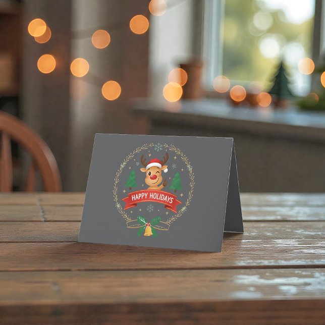 Tarjeta De Agradecimiento Cute Winking Reindeer Happy Holidays Christmas Car (Subido por el creador)