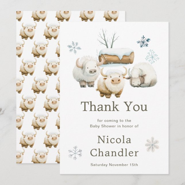 Tarjeta De Agradecimiento Cute Winter Arctic Cow Baby Shower (Anverso / Reverso)