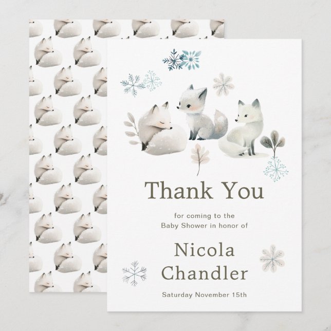 Tarjeta De Agradecimiento Cute Winter Arctic Wolf Baby Shower (Anverso / Reverso)