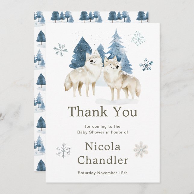 Tarjeta De Agradecimiento Cute Winter Arctic Wolf Baby Shower (Anverso / Reverso)