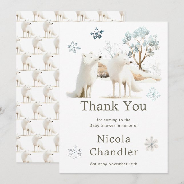 Tarjeta De Agradecimiento Cute Winter Arctic Wolf Baby Shower (Anverso / Reverso)