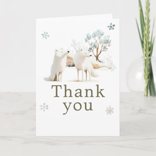 Tarjeta De Agradecimiento Cute Winter Arctic Wolf Birthday Party (Anverso)