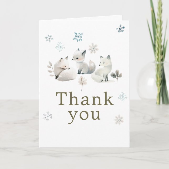Tarjeta De Agradecimiento Cute Winter Arctic Wolf Birthday Party (Anverso)